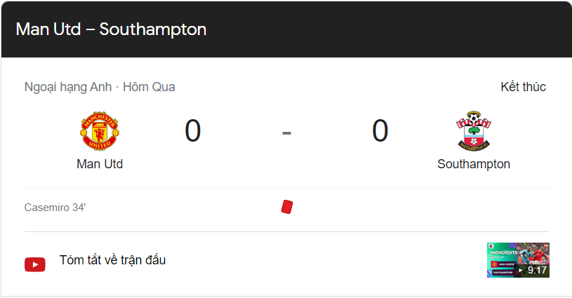 Tỷ số chính xác MU vs Southampton